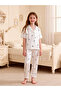 Girls White Bow Print Lace Trim Shirt and Pyjama Set - 8