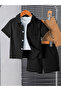 Boys Black Short Sleeve Shirt and Shorts Set