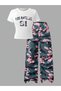 Girls Graphic Print T--Shirt and Camo Print Trousers Set - 3