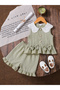 Girl Sleeveless Ruffle Hem Top and Shorts Set