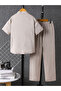 Boys Beige Linen-Look Shirt and Trousers Set - 2