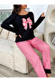Black Bowknot Print T-Shirt and Striped Pyjama Set - 5