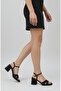 Black Satin Block Heel Thin Platform Wedding Evening Dress Shoes 7cm - 3