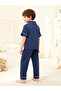 Boys Navy Blue Short Sleeve Shirt and Pyjama Set - 6