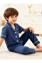 Boys Navy Blue Short Sleeve Shirt and Pyjama Set - 3