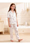 Girls White Bow Print Lace Trim Shirt and Pyjama Set