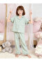 Girls Green Ruffle Hem Short Sleeve Shirt and Pyjama Set - 6