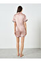 Pink Contrast Edge Satin Shirt and Shorts Set - 5