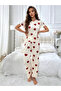 Cream Heart Print T-Shirt and Pyjama Set - 2
