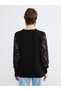 Black Crew Neck Lace Detailed Women's Knitwear Sweater - 5