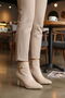 Beige Women's Heeled Boots with Fleece Inside and Zipper - 3
