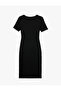 Short Sleeve Round Neck Midi Length Fine Knit Pencil Dress - 3
