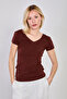 Women's Front and Back V-Neck Short Sleeve Bodysuit - Bitter Brown - 4