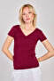 Women's Front and Back V-Neck Short Sleeve Bodysuit - Cherry - 4