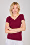 Women's Front and Back V-Neck Short Sleeve Bodysuit - Cherry