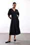 Black Balloon Sleeve Midi Dress 5282 - 2