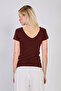 Women's Front and Back V-Neck Short Sleeve Bodysuit - Bitter Brown - 5