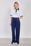 Women's Gold Buttoned Pleated Loose Trousers - Navy Blue - 4