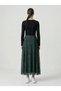 Apsen Women's Black Green Leopard Patterned Elastic Waist Lined Flying Chiffon Maxi Skirt 2204-90 - 2