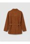 Ozmarka New Season Beige Shirt Collar Belted Women's Velvet Jacket - 5