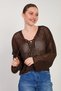 Women's collar lace-up Lace-Like Knit sweater - dark brown - 3