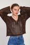 Women's collar lace-up Lace-Like Knit sweater - dark brown - 2