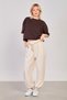 Women's woven wide-leg pants with elasticated cuffs - natural