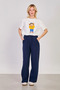Women's Beli Tie-Detail Loose Trousers with Cotton Pockets - Navy Blue - 2