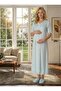 New Season Blue Summer Lace Embroidered Design Buttoned Short Sleeve 100% P Cotton Maternity Nightgown - 6