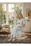 New Season Blue Summer Lace Embroidered Design Buttoned Short Sleeve 100% P Cotton Maternity Nightgown - 8