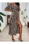 Women's Short Sleeve V-Neck Dress with Elastic Waist Slit Long Leopard Printed Piece Single Jersey Dress - 2