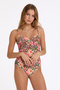 Women's Pink Floral Leopard Printed Piece Draped Covered Swimsuit Strapless