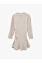 Comfortable Fit Gathered Long Sleeve Crew Neck Flounce Mini Dress - 4