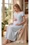 New Season Blue Pleated Detailed Summer Design with Breastfeeding Feature Short Sleeve Maternity Nightgown - 5