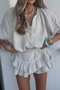 Muslin Fabric Shirt Ruffled Mini Shorts Jumpsuit - 5