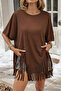 Women's Short Sleeve Crew Neck Tasseled Viscose Blouse - 2