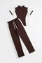 Women's Bitter Brown Block Detailed Soft Textured Modal Fabric Top and Bottom Set - 2