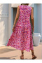 Women's Strappy Ruffled Collar Lace-Up Patterned Long Single Jersey Dress - 3
