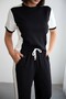 Women's Black Block Detailed Soft Textured Modal Fabric Top and Bottom Set - 3