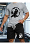 Ball Printed white t-shirt black shorts knitted top bottom set 2-piece pack
