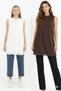 Women's Brown + Ecru Colors Set of 2 Sleeveless Tunic/Undergarment with Chiffon Detail on the Front 10270 - 2