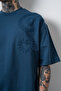 Men's Spiral Embroidery Detailed Oversized T-Shirt Navy Blue - 5