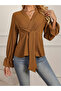 Coffee Brown Tie-Waist Long Sleeve Top - 3