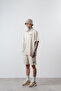 Men's Res Club Written Oversized Shirt Shorts Set Beige - 2