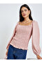 Pink Smocked Detail Balloon Sleeve Blouse - 2