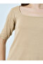 Beige Square Neck Slim Fit T-Shirt - 4