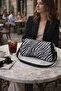 Gold Buckled Zebra Patterned Women's Shoulder Bag Baguette Model