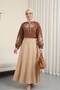 V-neck blouse with embroidered front and sleeves - tan - 4