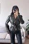 New Season Double-Breasted Belted Buttoned Leather Jacket - 4