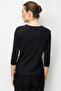 Women's Open Collar, Metal Buttoned Sleeves, Cotton Piece Combed Cotton Blouse 26805 Black - 4
